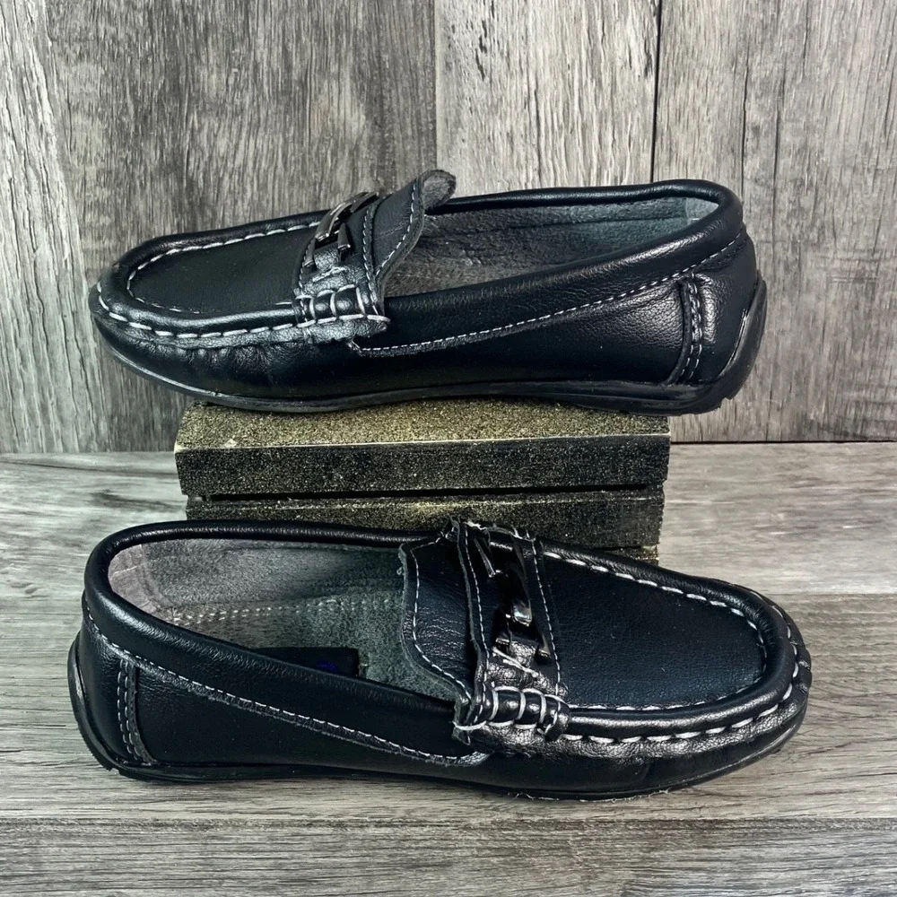 Josmo Boys Black Faux Leather Bit Loafer Slip On Dress Shoes Size 9 Toddler